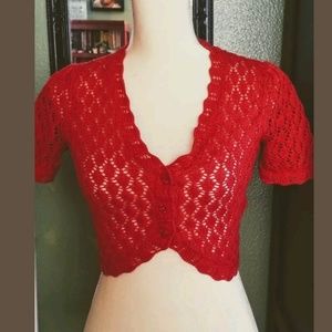 Vintage Betsey Johnson crochet red cardigan